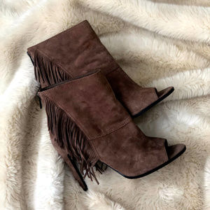 Dolce Vita High Heel Bootie with Fringe Taupe